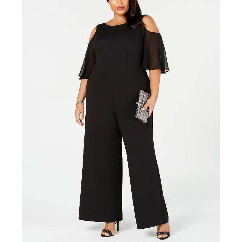 Elegant and noble Connected Women's Plus Size Cold-Shoulder Jumpsuit Blue Size 20