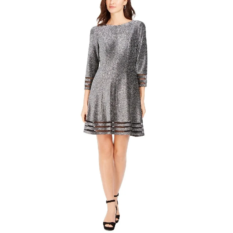 Minimal Style Jessica Howard Women's Petite Metallic Illusion Trim Dress Silver Size 1