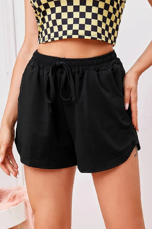 Comfortable down Solid Black Track Shorts