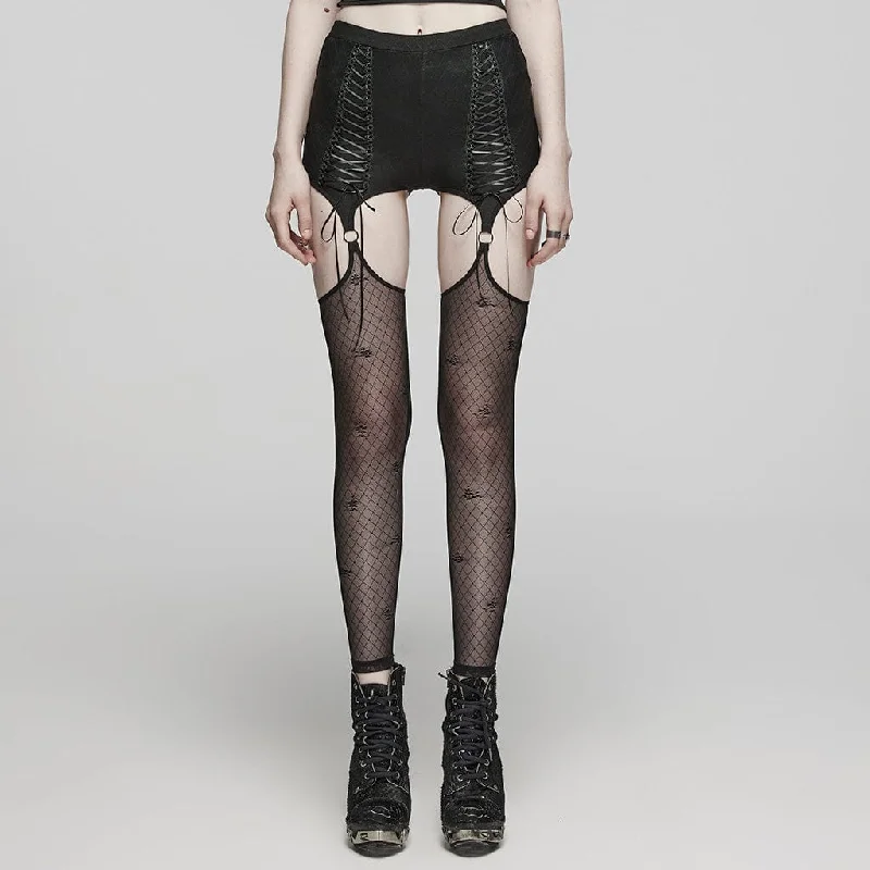 Cute Design Women's Punk Lace-Up Mesh Ring Leggings