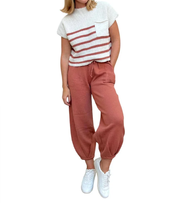 Celebrity Style Lost In Time Knit Waist Tie Pants In Clay