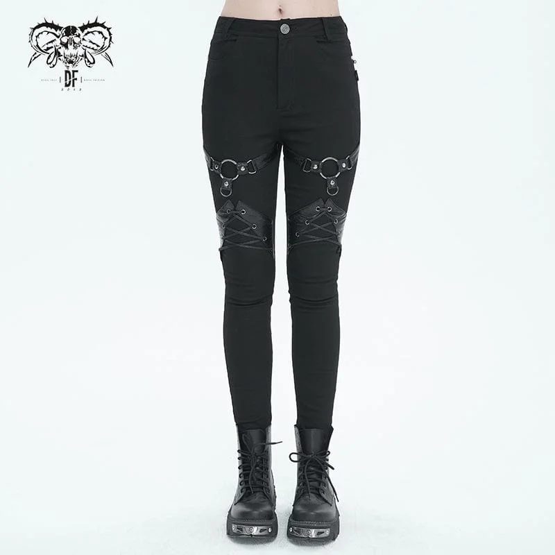 New Products Women's Punk Buckle Splice Skinny Pants