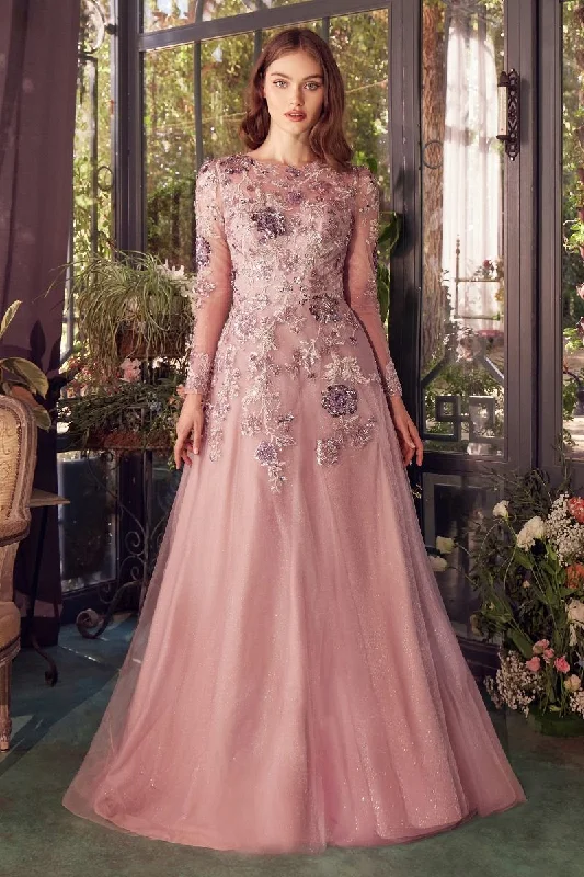 Knowledge And Elegance High Neckline Long Sleeves A-Line Gown by Andrea and Leo A1356 - Special Occasion/Curves Knowledge And Elegance High Neckline Long Sleeves A-Line Gown by Andrea and Leo A1356 - Special Occasion/Curves
