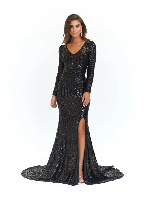Boutique display Kaya Sequin Gown - Black