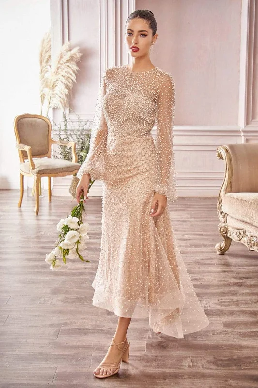 Stand-up collar design Andrea and Leo - A0997S Pearl Embellished Illusion Sleeve High Low Dress Stand-up collar design Andrea and Leo - A0997S Pearl Embellished Illusion Sleeve High Low Dress