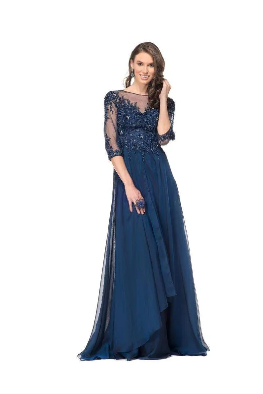 Sweet breath Marsoni by Colors Quarter Sleeve Illusion Bateau Beaded Lace Gown