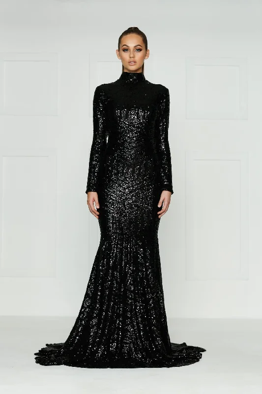 Round neck design Liz Sequin Gown - Black