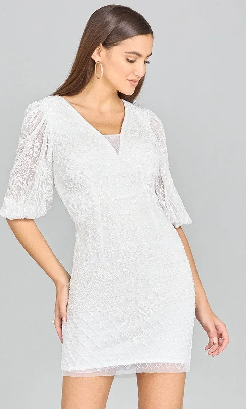 Comfortable down Lara Dresses 51118 - Puff Sleeve Beaded Bridal Dress