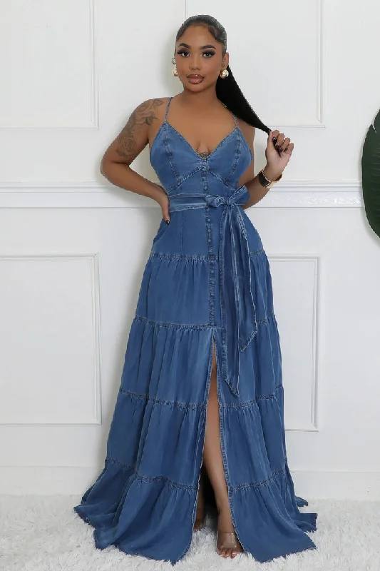 Modernism Rosetta Strappy Denim Maxi Dress