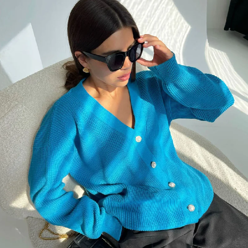 Relaxed Fashion Laid Back Oversized V Neck Button Up Textured Long Cardigan
