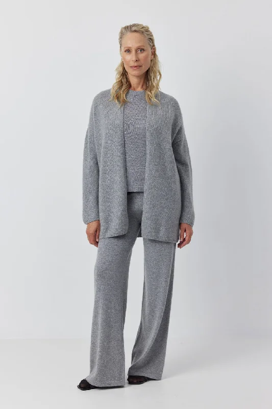 Elegant Style Luxe Cashmere Cardigan - Dark Grey Melange