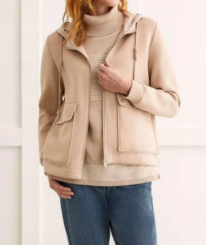 Hooded Zip Up Jacket In Tan