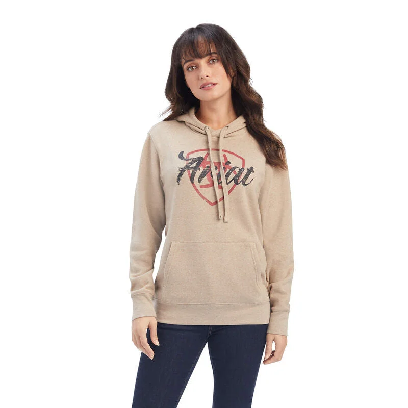 Ariat Women's REAL Shield Logo Hoodie, Dark Oatmeal Heather