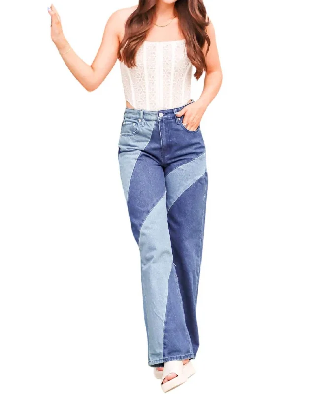 Patchwork Denim Jeans In Color Block