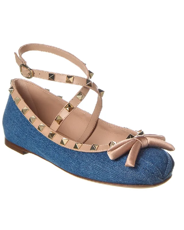 Valentino Rockstud Denim & Leather Ballerina Flat