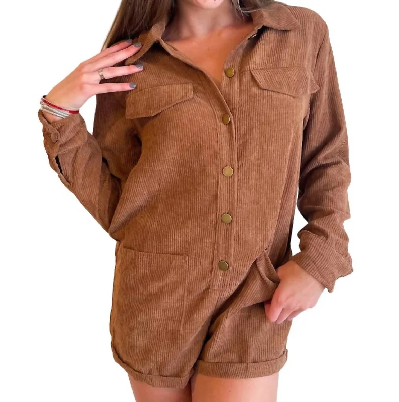 Button Down Romper In Brown