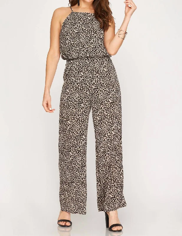 Leopard Print Jumpsuit In Black