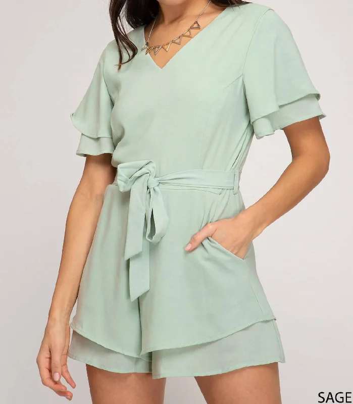 Ruffled Romper In Sage