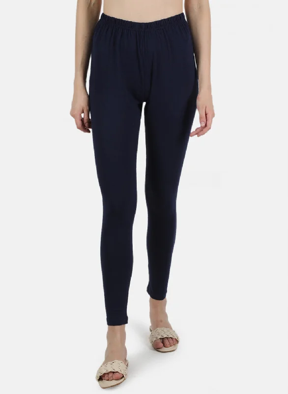 Women Navy Blue Plain Legging