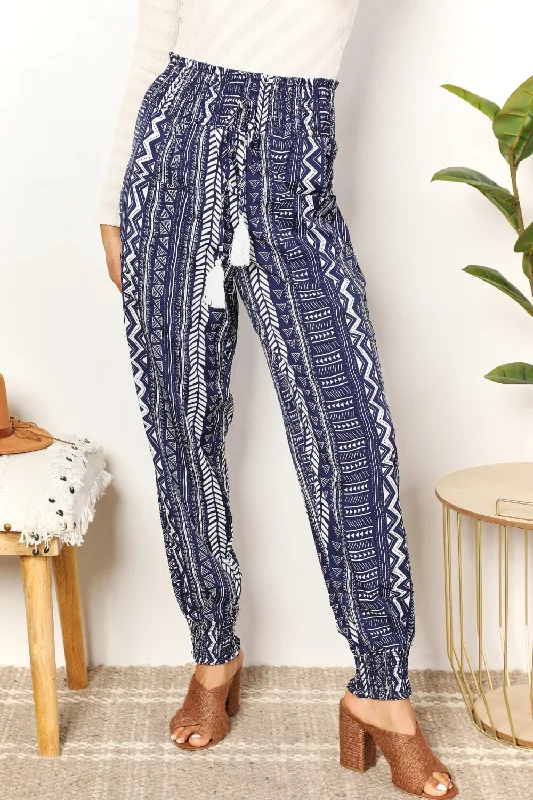 Fashion Trend Perfee Geometric Print Tassel High-Rise Pants