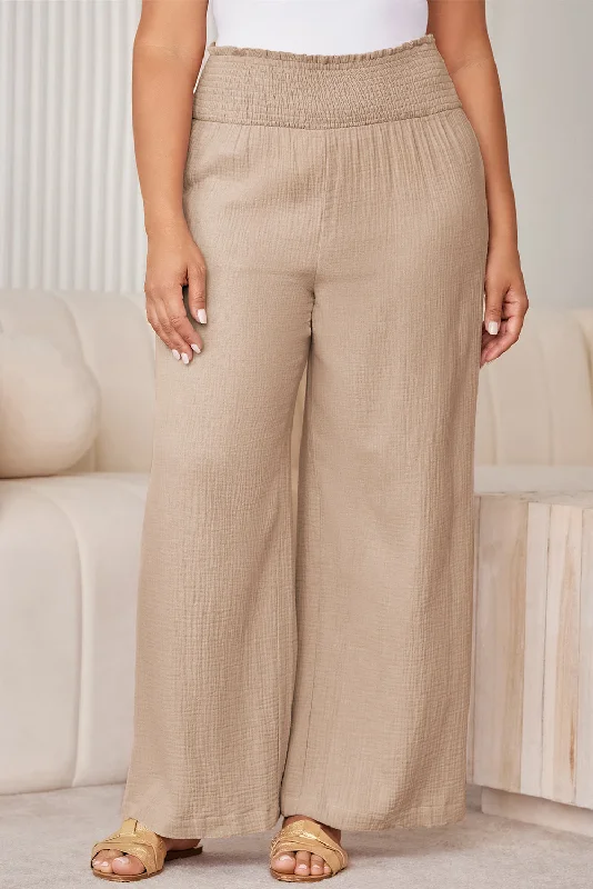 Easygoing Fashion Plus Size Smocked Waist Wide Leg Pants