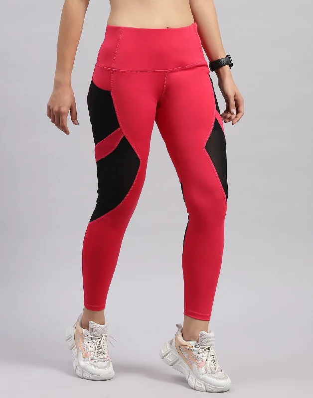 Women Coral Solid Regular Fit Legging