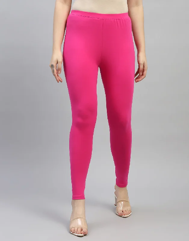 Women Pink Solid Regular Fit Legging