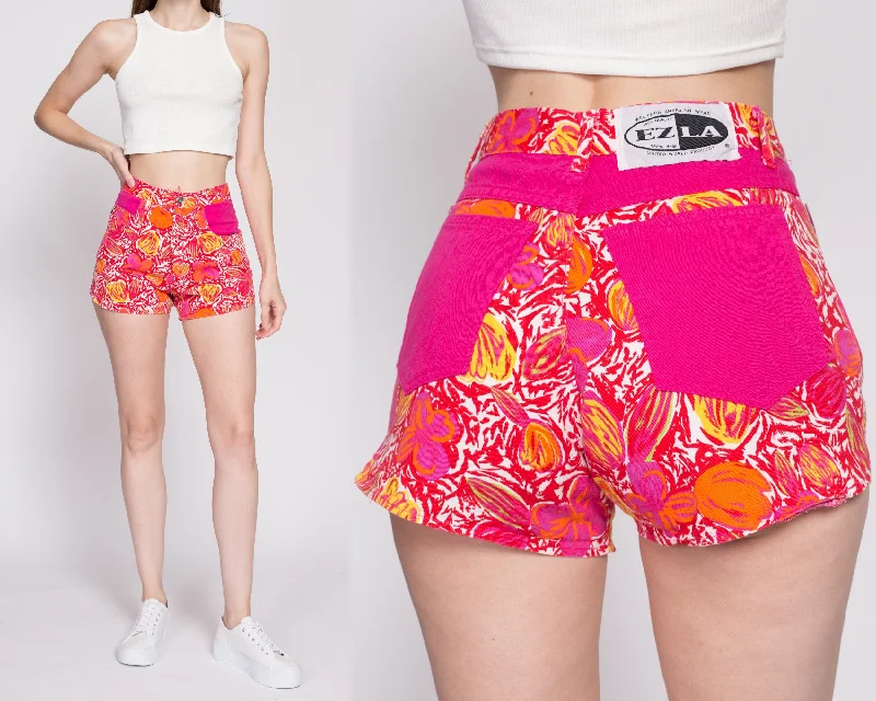 90s Hot Pink Floral Shorts - XS to Small