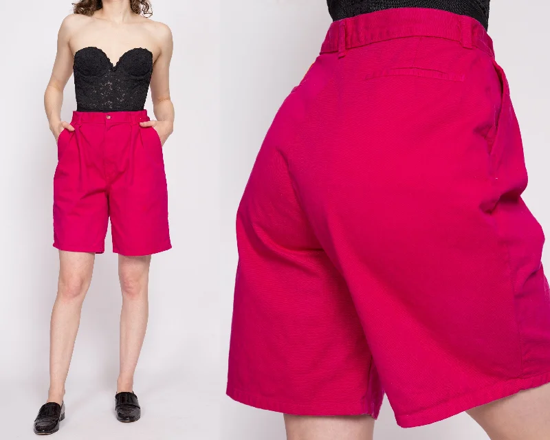 90s Hot Pink Pleated High Waisted Shorts - Medium, 28"