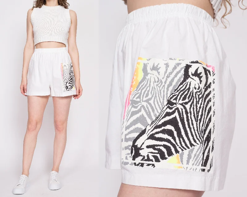 90s Zebra Graphic Cotton Shorts - Medium