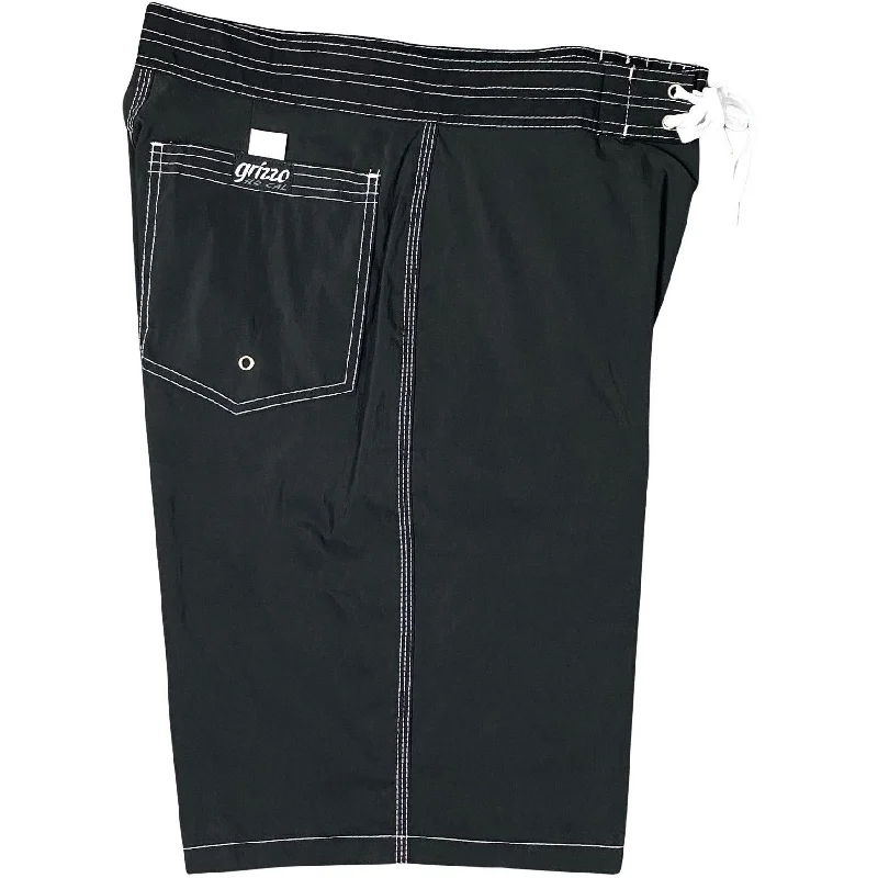 Black (white stitching) Back Pocket Grizzo Brand Board Shorts (Select Custom Outseam 22" - 27")