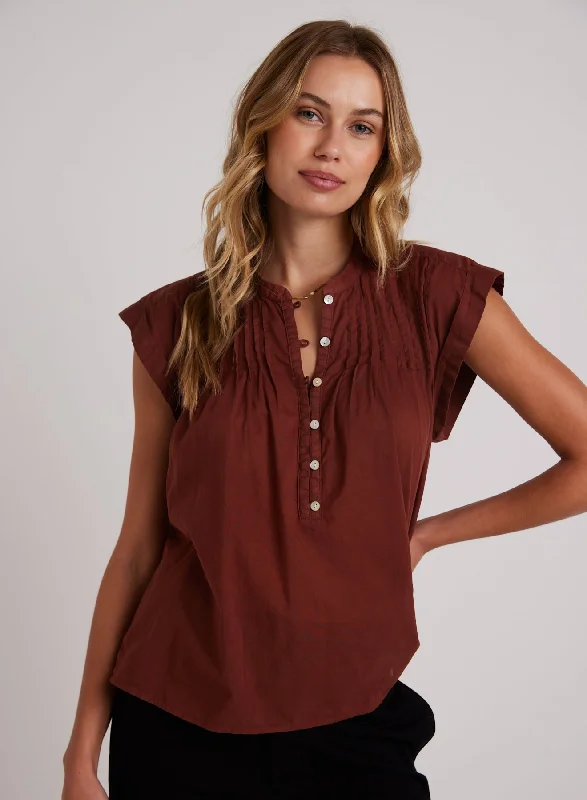 Short Sleeve Pintuck Pullover - Cherry Mahogany