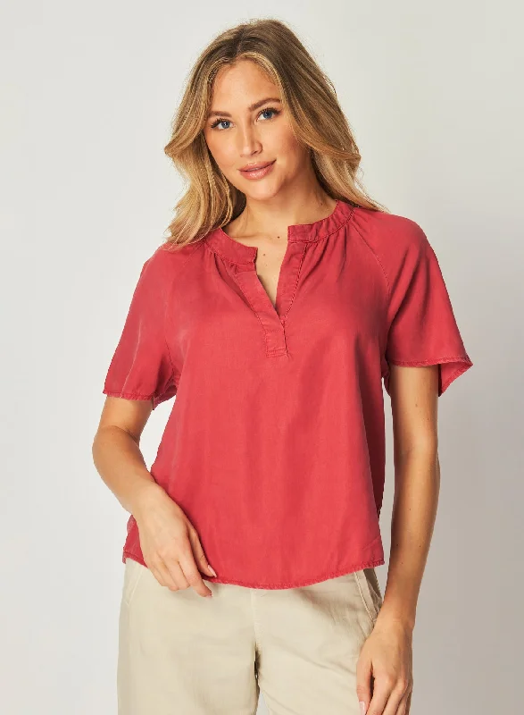 Flowy Short Sleeve Pullover - Riviera Red