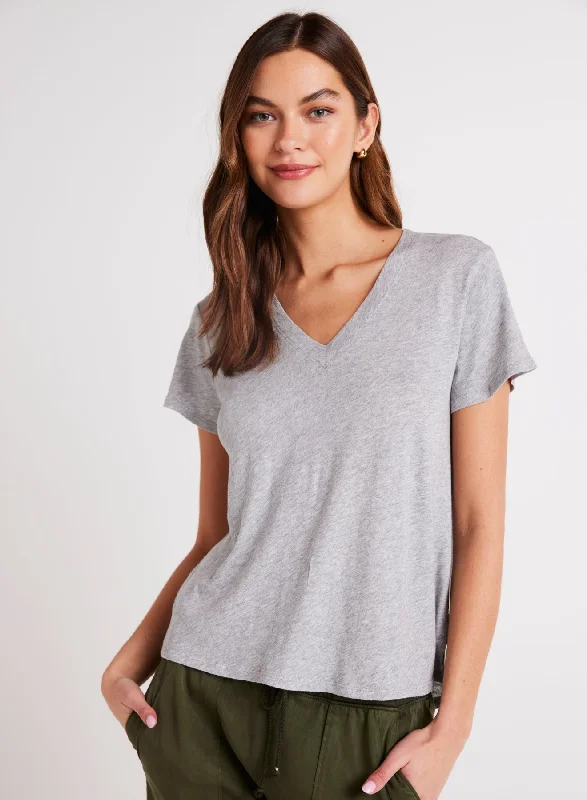 Side Slit V-Neck Tee - Heather Ash