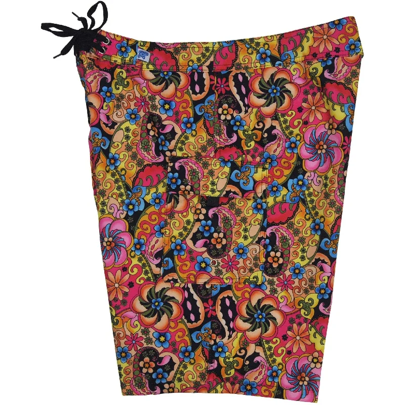 Fixed (Non Elastic) Waist Womens Board Shorts "Lucy in the Sky" (Black) * CUSTOM *