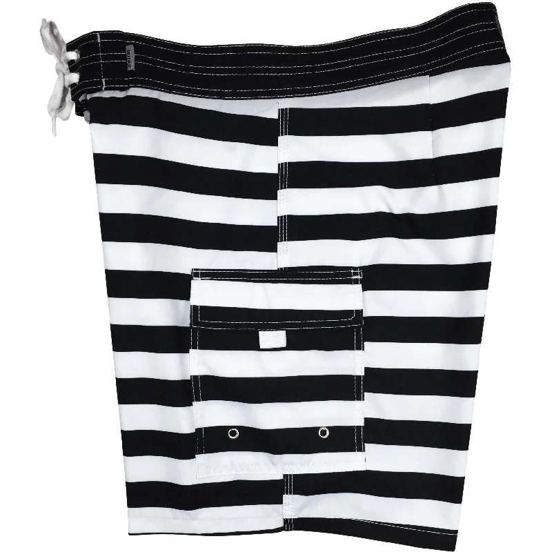 "Jail Bird" Black/White Stripe Boys Board Shorts.  Custom Make.