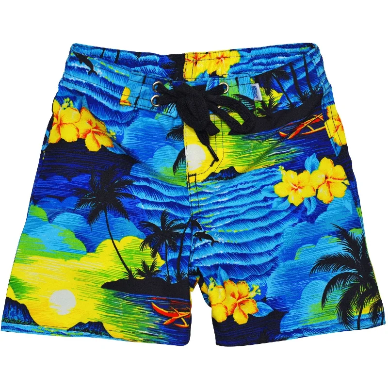 "Picture This" Board Shorts for Little Boys + Girls (Blue)