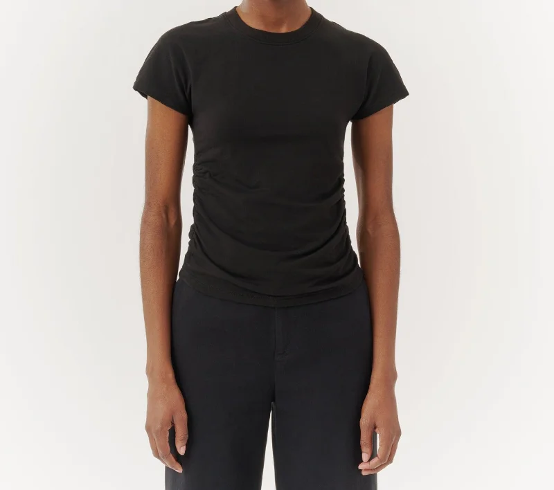 Pima Cotton Crew Neck Ruched Tee