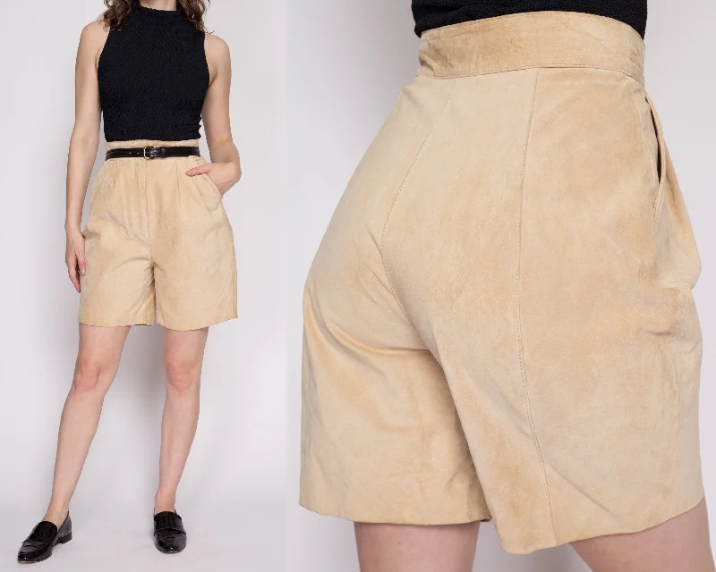 Sm-Med 80s Tan Suede Leather Shorts 27"