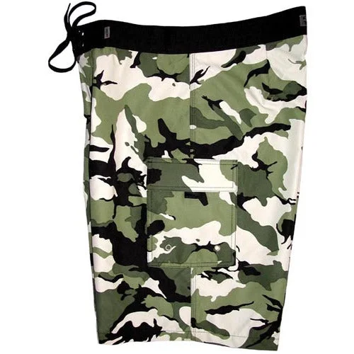 "Stealth Fanatic" Camo Boys + Girls Board Shorts. 8" Inseam / 18.5" Outseam (Moss)