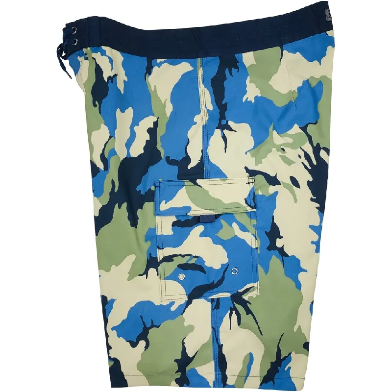 "Stealth Fanatic" Camo Boys + Girls Board Shorts. 8" Inseam / 18.5" Outseam (Sand+Baby Blue)