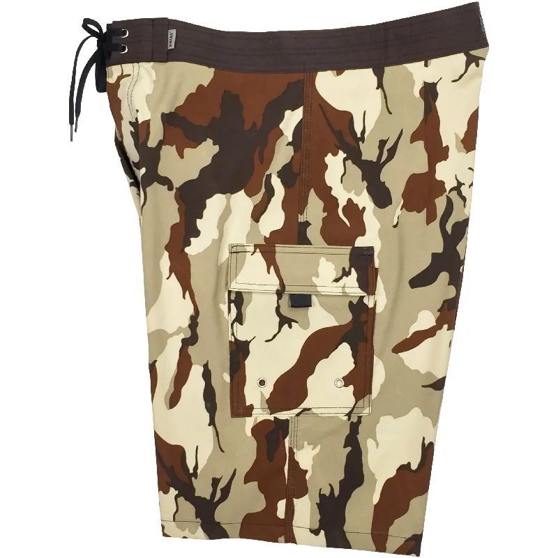 "Stealth Fanatic" Camo Boys + Girls Board Shorts. 8" Inseam / 18.5" Outseam (Sand+Brown)