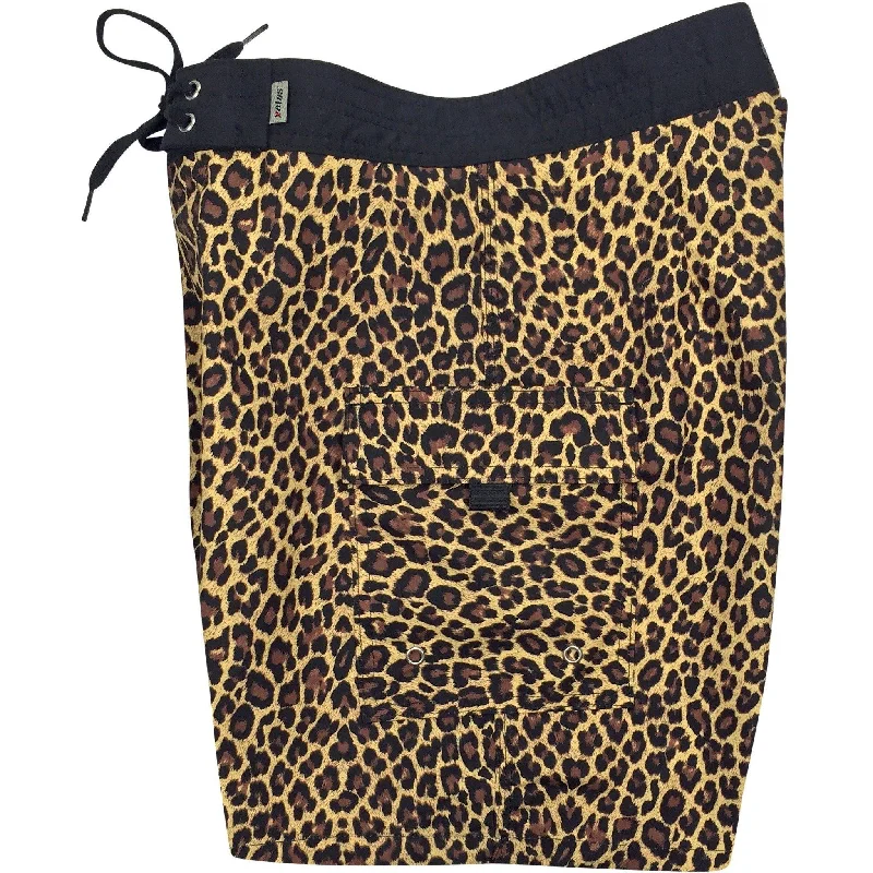 "Wild Weekend" Cheetah Mens Board Shorts w/ Dual Cargo Pockets.  17.5" Outseam / 5" Inseam (Brown)